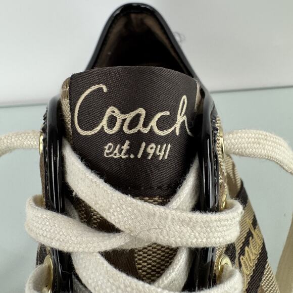 Coach Folly Logo/C Monogram Casual Sneakers Brown Tan Lace Up Women’s Size 9 B - Picture 8 of 9